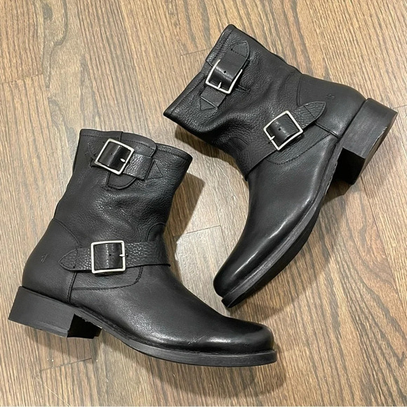 NEW Frye Black Leather Veronica Short Boots Women size 10 - Picture 2 of 12